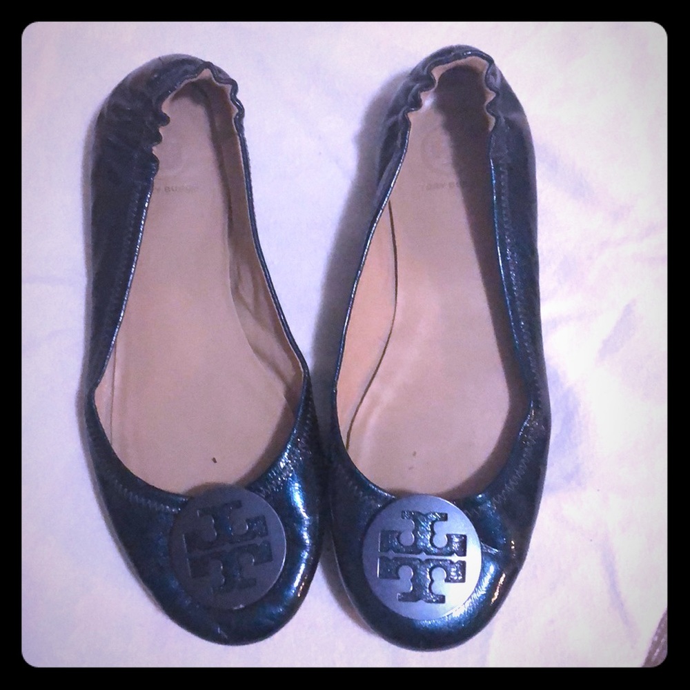Blue metallic Tory Burch Minnie flats sz 9